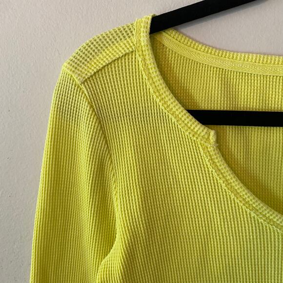 Pilcro Anthropologie Women's size Small Chartreuse Waffle Knit Long Sleeve Top - Picture 3 of 8